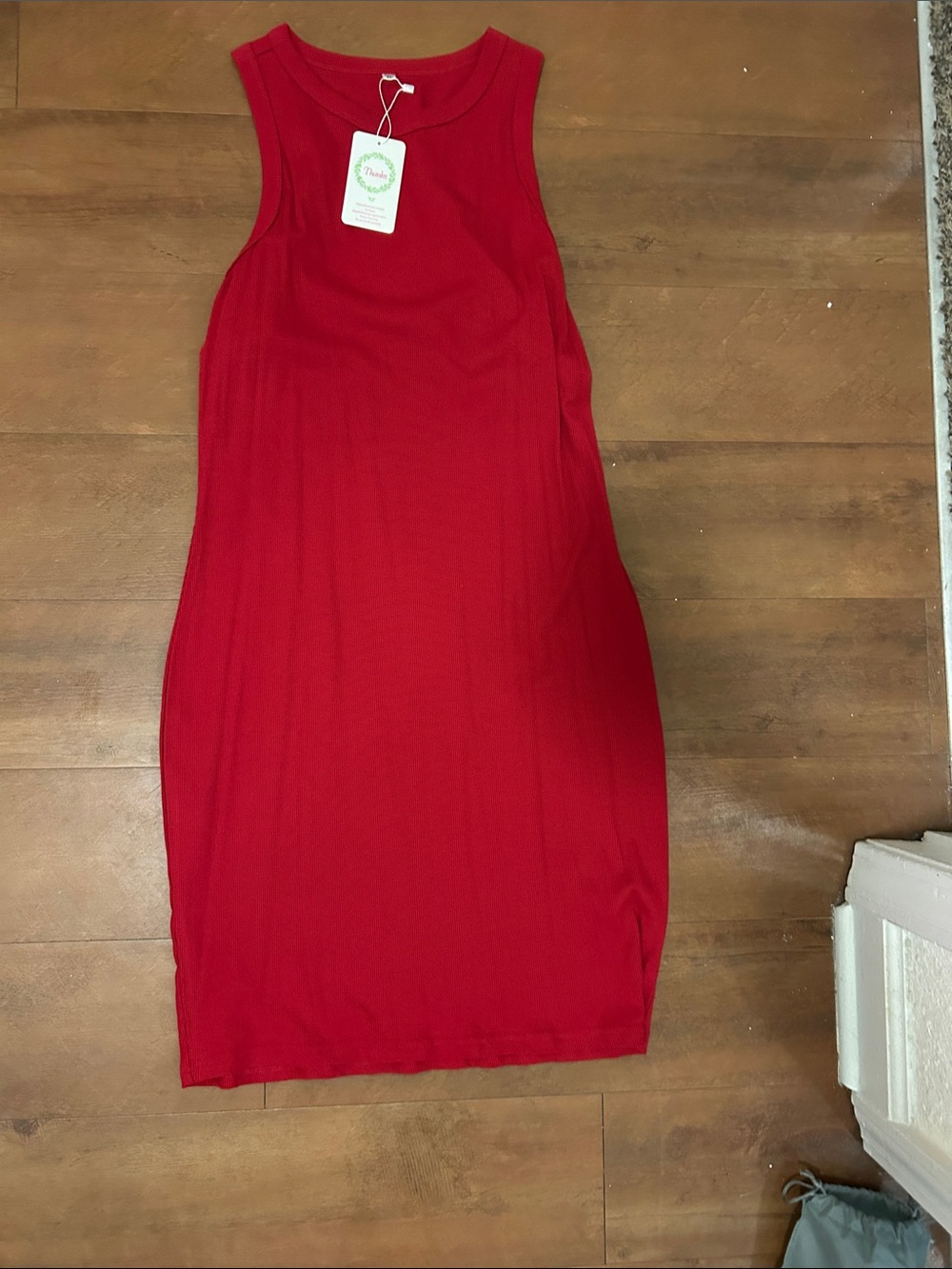 Sleeveless Red Ribbed Midi Dress by Unbranded